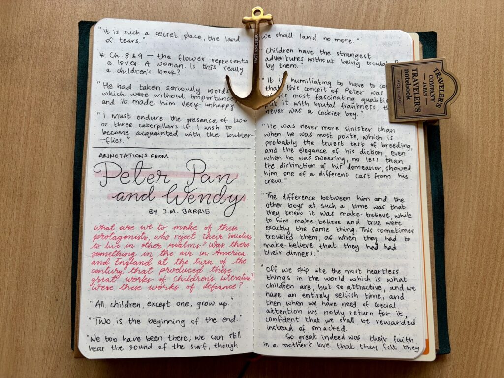 peter pan annotation notes in my notebook