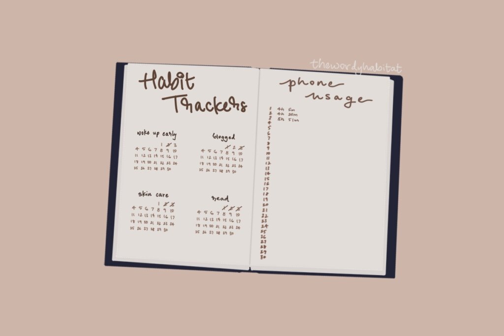 habit trackers in a bullet journal illustration
