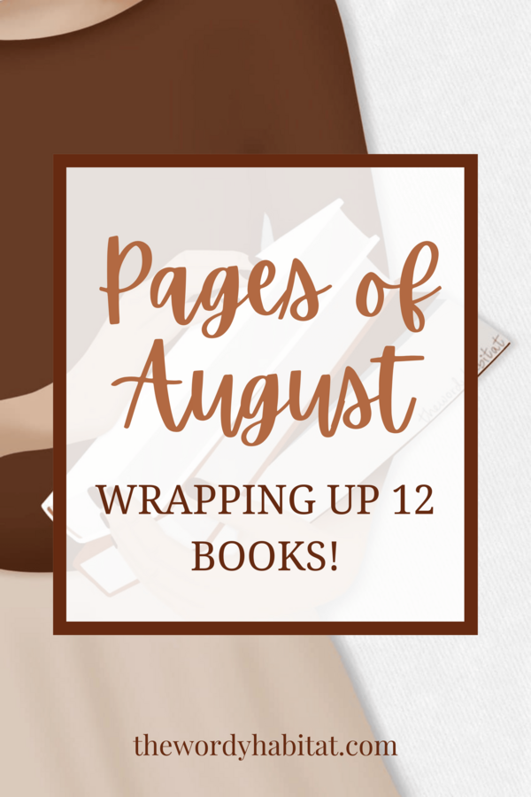 pinterest image for pages of august - shows the featured illustration at the back with the title written on top