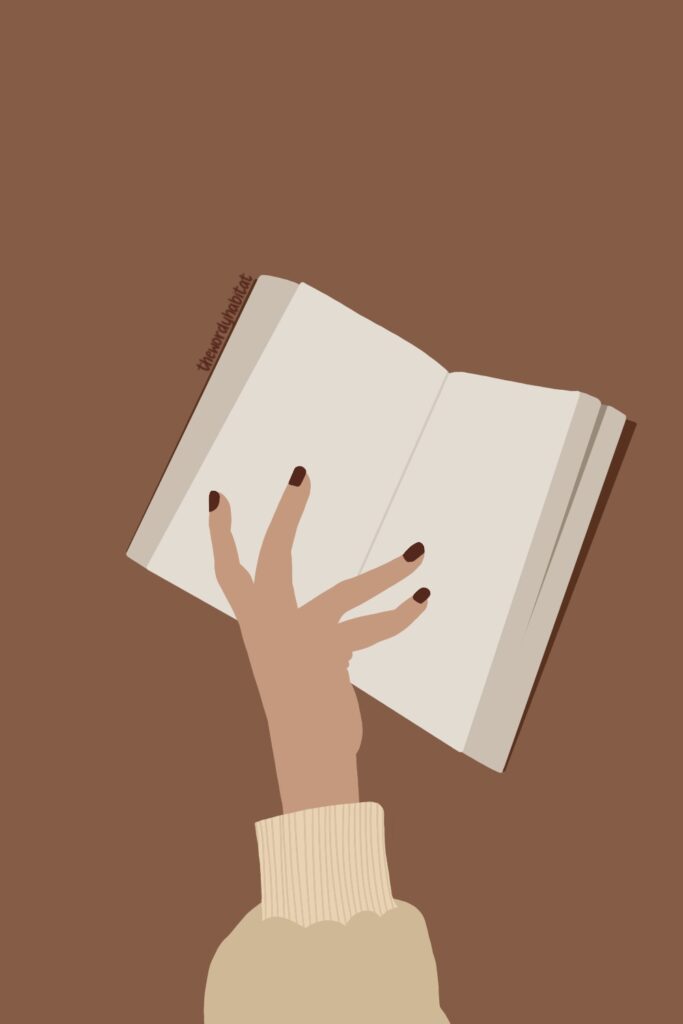 illustration of a person holding up an open book with one hand