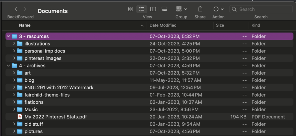 screenshot of documents folder in laptop