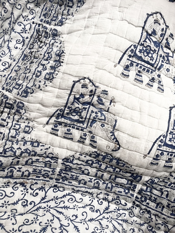 quilt with elephant block print from jaipur india