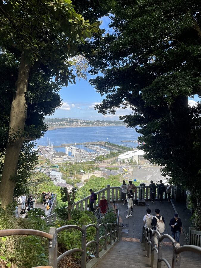 a view from the enoshima sea candle, on the way up