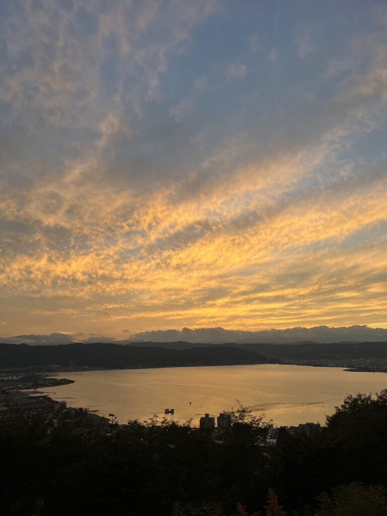 lake suwa during sunset