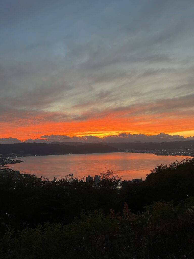 lake suwa during sunset