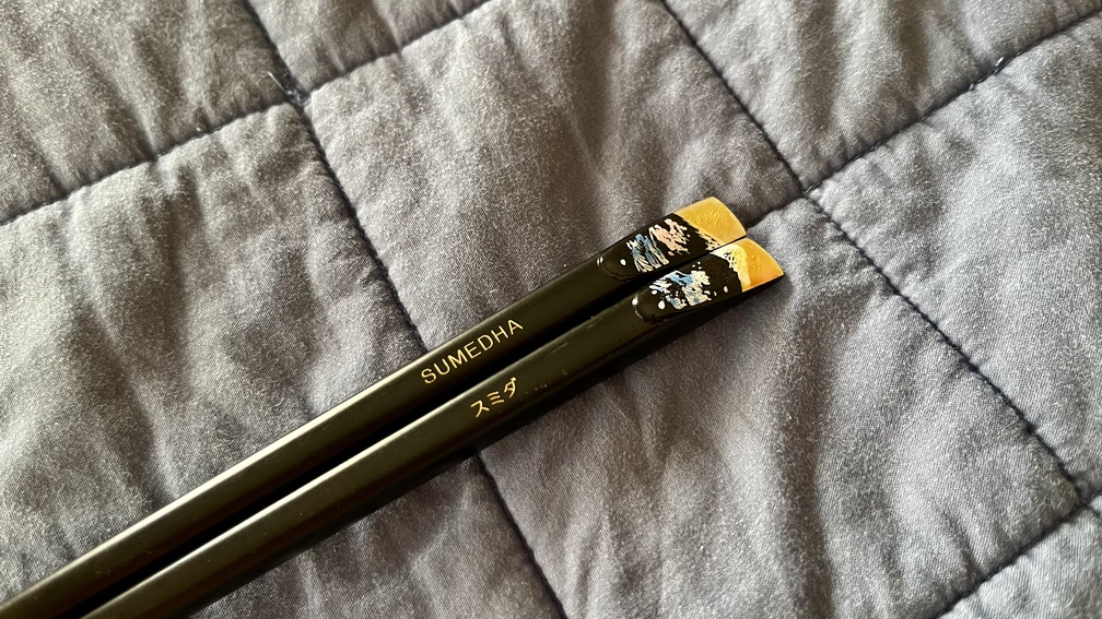 chopstick ends depicting mt fuji
