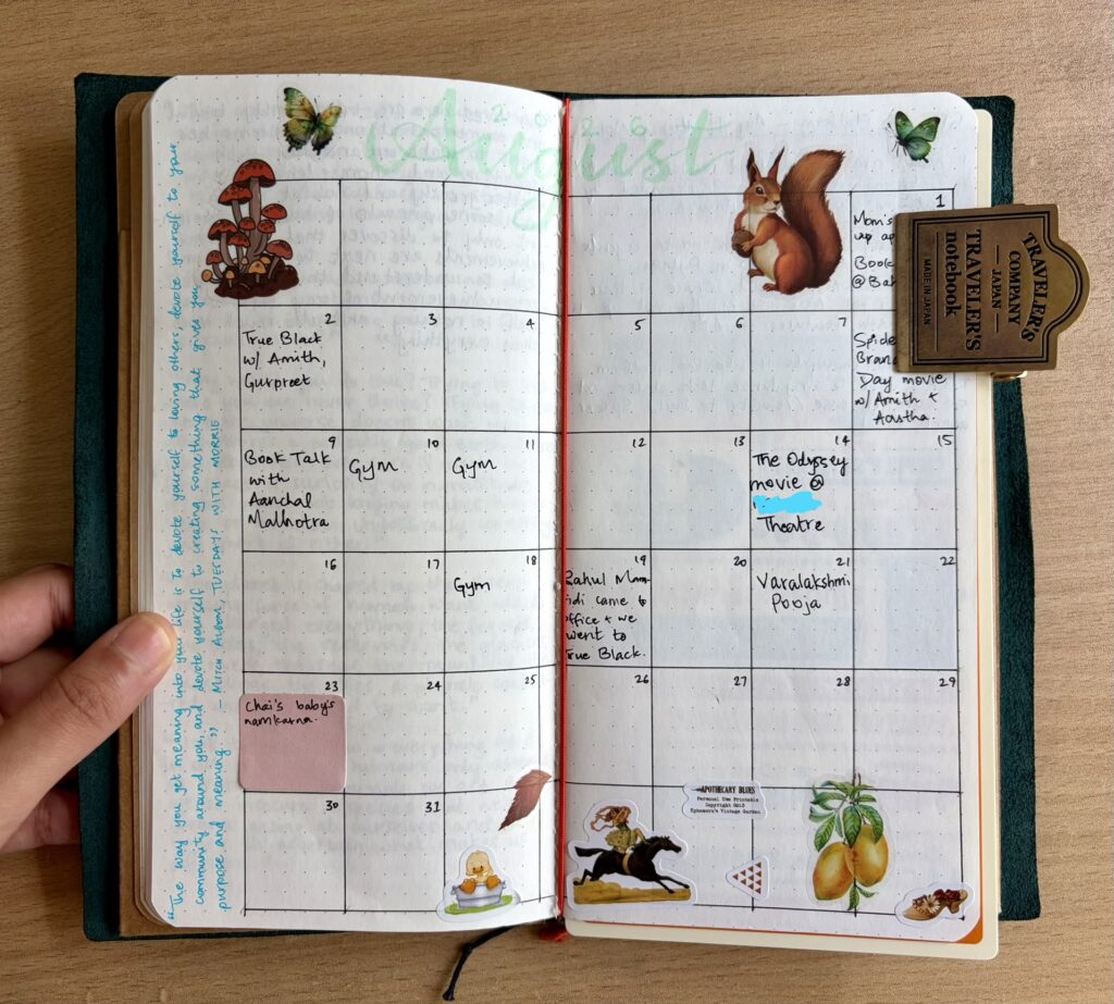 traveler's notebook june calendar pages