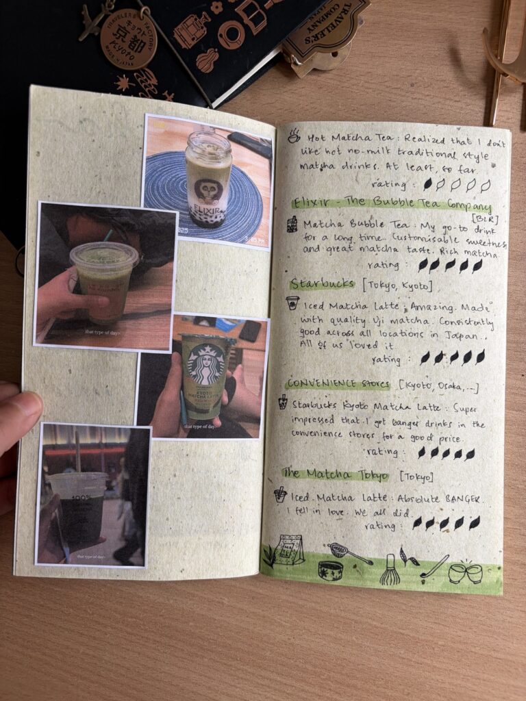 matcha reviews in my traveler's notebook